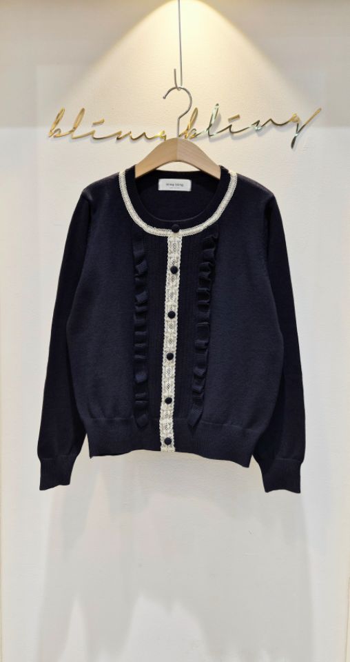 RICO韓國代購㊣女裝新品推薦人氣休閑25秋冬熱賣針織衫蕾絲花bling bling/RICO針織衫