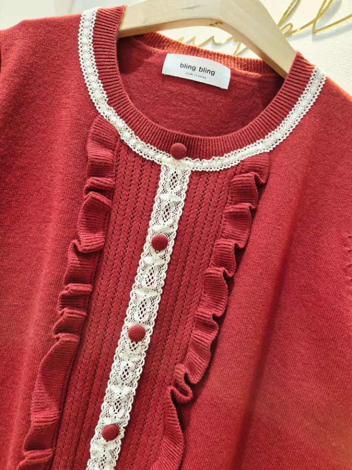 RICO韓國代購㊣女裝新品推薦人氣休閑25秋冬熱賣針織衫蕾絲花bling bling/RICO針織衫