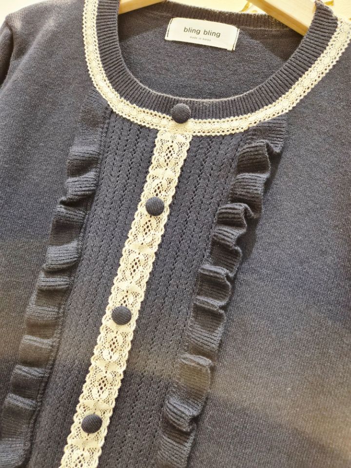 RICO韓國代購㊣女裝新品推薦人氣休閑25秋冬熱賣針織衫蕾絲花bling bling/RICO針織衫