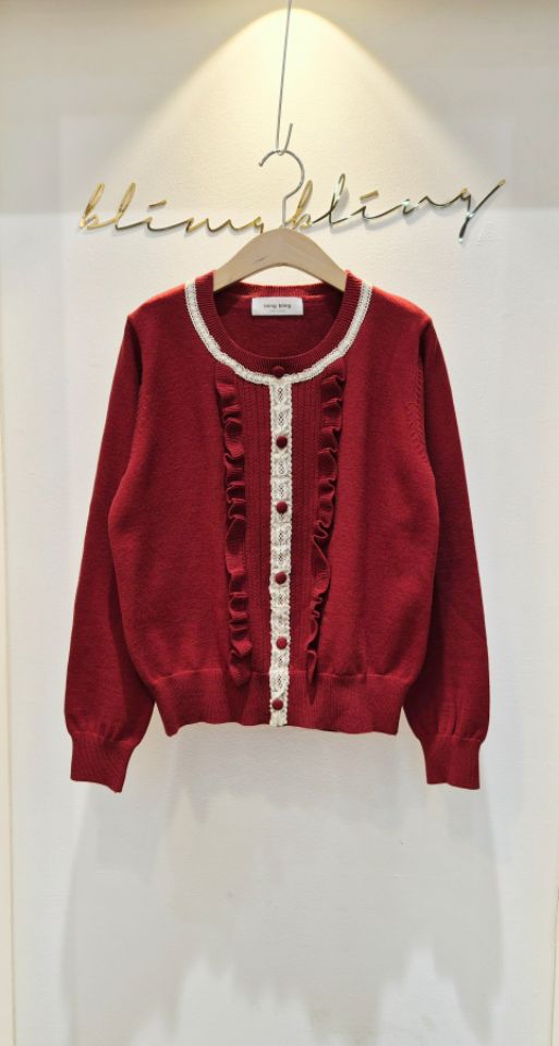 RICO韓國代購㊣女裝新品推薦人氣休閑25秋冬熱賣針織衫蕾絲花bling bling/RICO針織衫圖色1