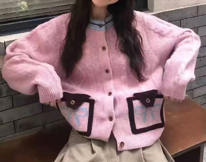 RICO東大門㊣直郵女士新款25秋冬職業時尚人氣休閑針織衫口袋bling bling/RICO針織衫