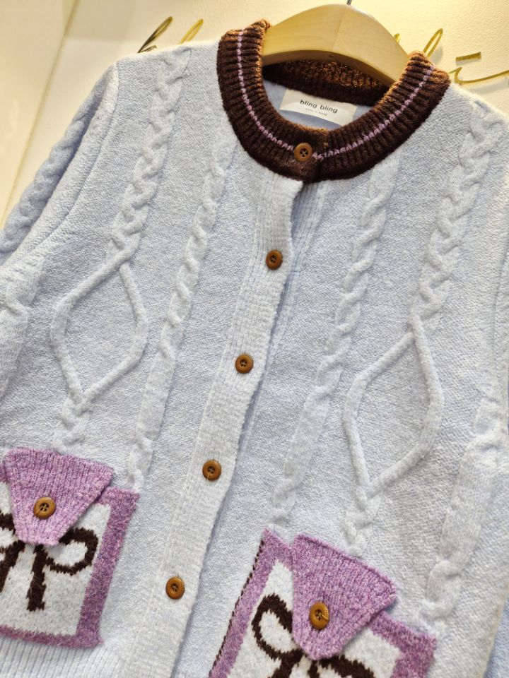 RICO東大門㊣直郵女士新款25秋冬職業時尚人氣休閑針織衫口袋bling bling/RICO針織衫