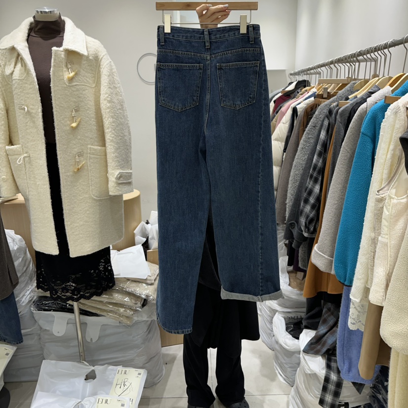 EN.U東大門㊣實拍女士新款休閑25秋冬推薦職業熱賣牛仔褲絨EN.U牛仔褲