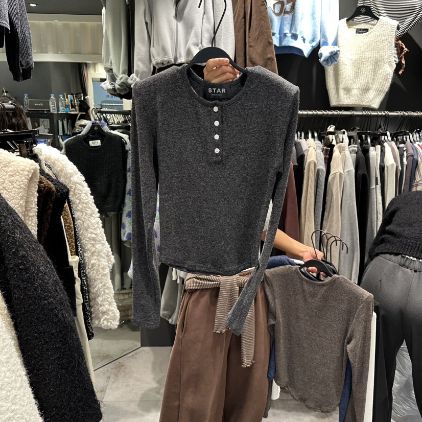 LONE STAR韓國代購㊣女士新款職業人氣時尚熱賣休閑長袖T恤STAR-L長袖T恤圖色4墨色