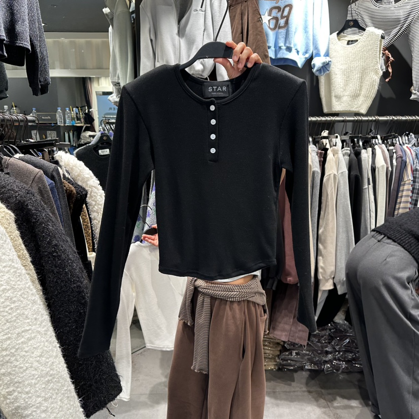 LONE STAR韓國代購㊣女士新款職業人氣時尚熱賣休閑長袖T恤STAR-L長袖T恤圖色5黑色