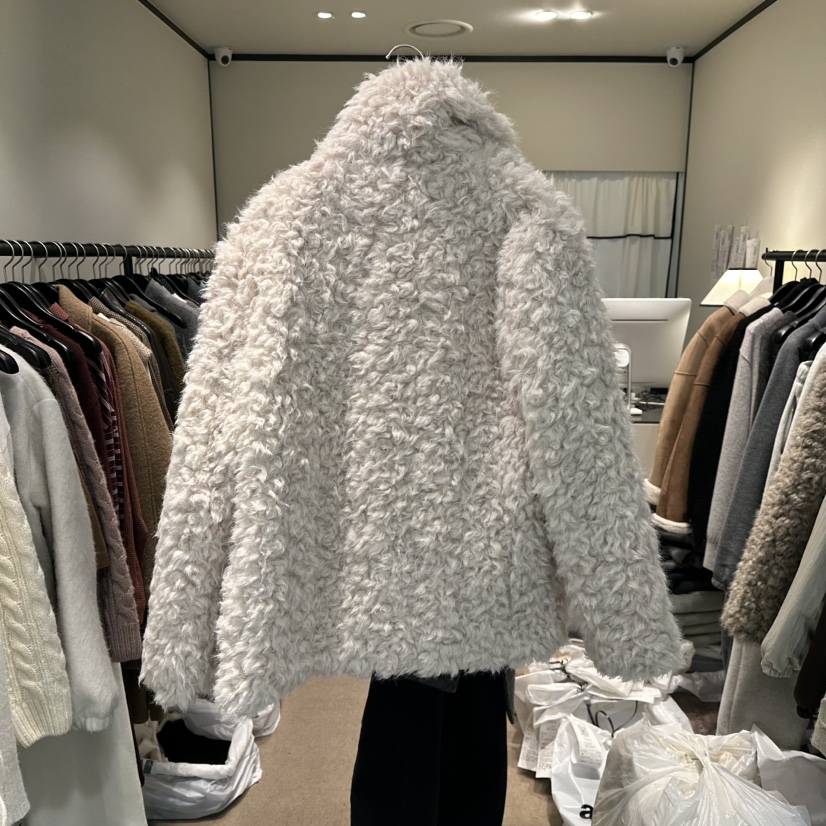 RE STOCK韓國直郵㊣女裝新款熱賣25秋冬時尚中長款大衣皮草RE STOCK中長款大衣