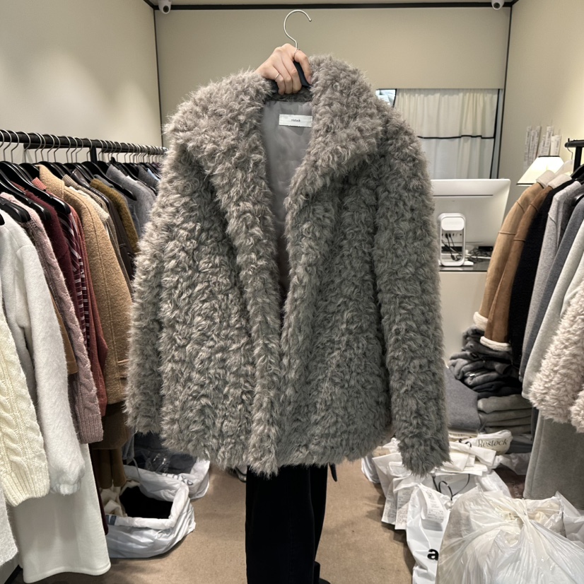 RE STOCK韓國直郵㊣女裝新款熱賣25秋冬時尚中長款大衣皮草RE STOCK中長款大衣圖色2