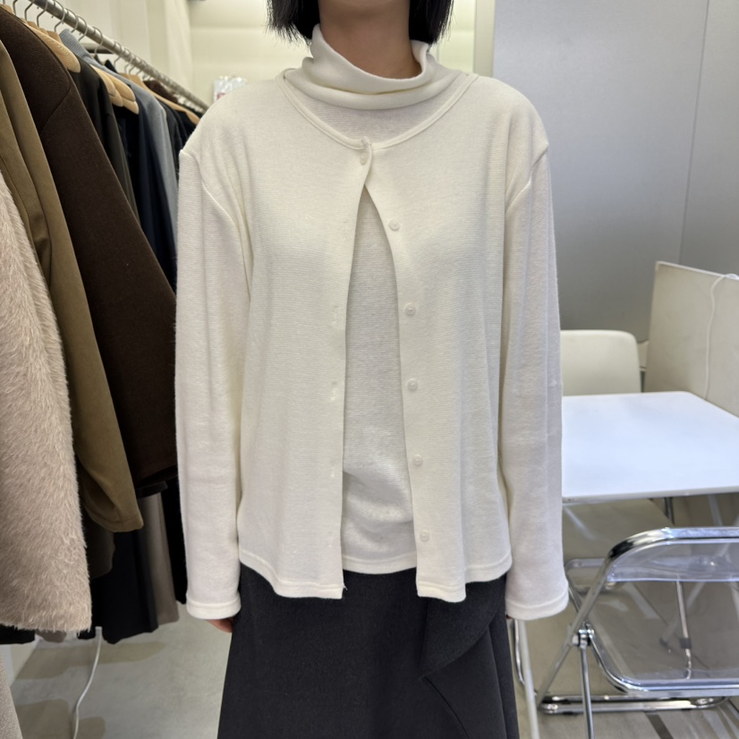 AMON東大門㊣實拍女裝新品時尚職業熱賣針織衫假兩件圓領開衫AMON針織衫圖色1