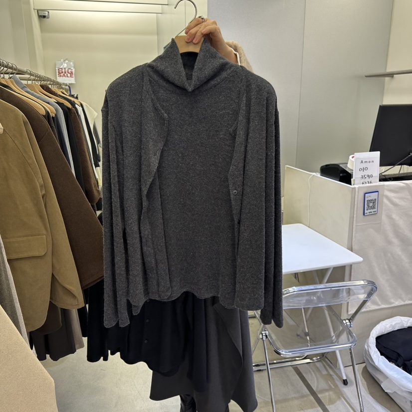 AMON東大門㊣實拍女裝新品時尚職業熱賣針織衫假兩件圓領開衫AMON針織衫圖色2墨色