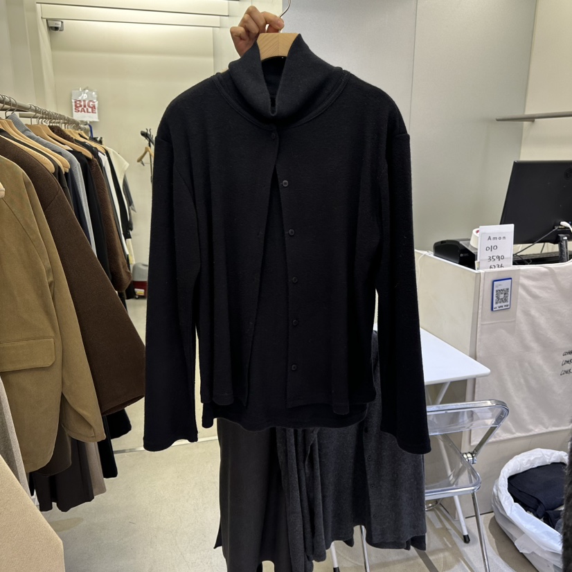 AMON東大門㊣實拍女裝新品時尚職業熱賣針織衫假兩件圓領開衫AMON針織衫圖色3黑色