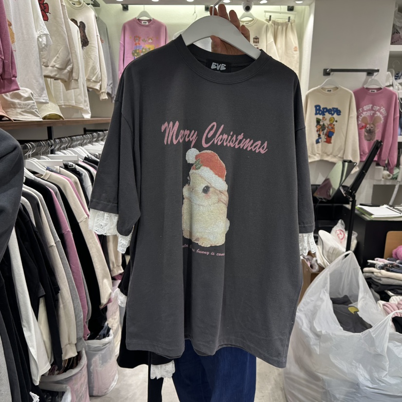 EVE東大門㊣代購女裝新品休閑熱賣職業推薦時尚25秋冬人氣T恤EVET恤圖色2墨色