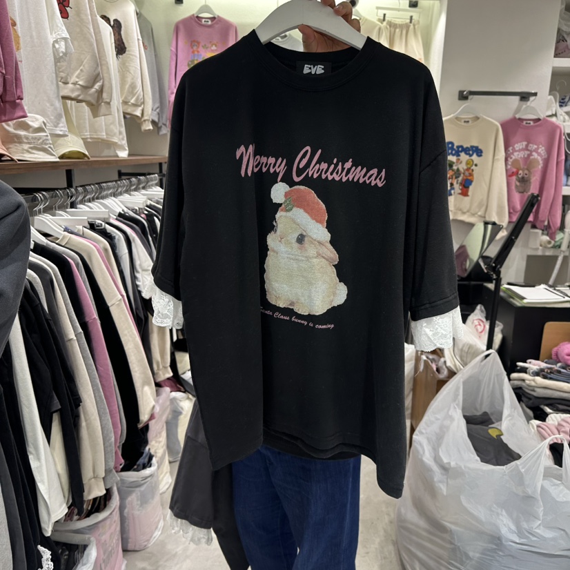 EVE東大門㊣代購女裝新品休閑熱賣職業推薦時尚25秋冬人氣T恤EVET恤圖色3黑色
