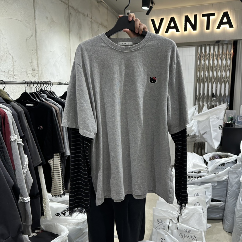 VANTA東大門㊣直郵女裝新品休閑25秋冬熱賣人氣長袖T恤假兩件VANTA長袖T恤圖色1