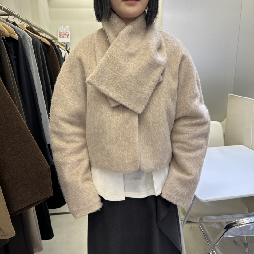 AMON韓國代購㊣女裝新款25秋冬熱賣休閑職業短款大衣含圍巾AMON短款大衣