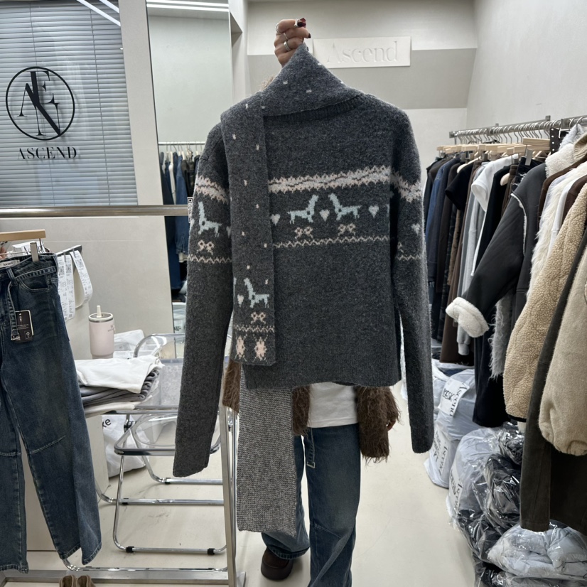 ASCEND東大門㊣代購女士新品熱賣推薦休閑職業毛衣含圍巾套裝ASCEND毛衣