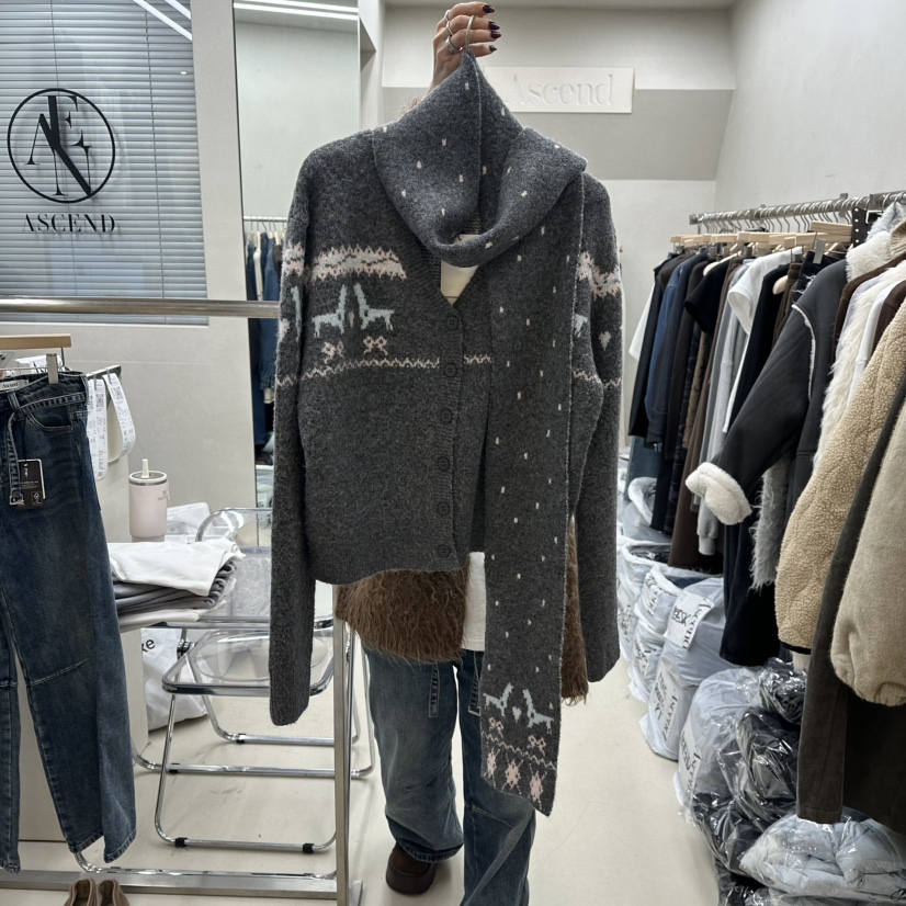 ASCEND東大門㊣代購女士新品熱賣推薦休閑職業毛衣含圍巾套裝ASCEND毛衣圖色2灰色