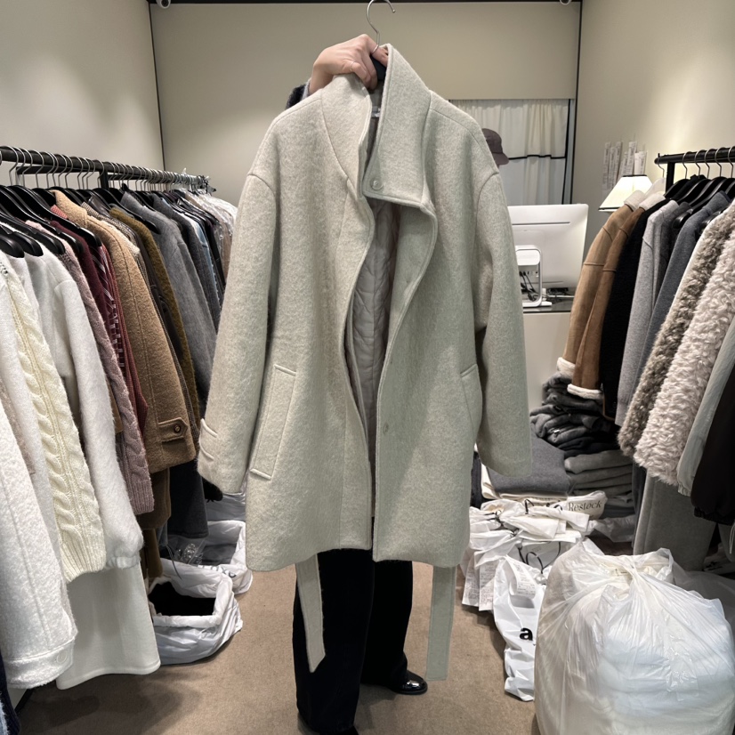 RE STOCK東大門㊣實拍女裝新品休閑人氣推薦中長款大衣高領RE STOCK中長款大衣圖色1