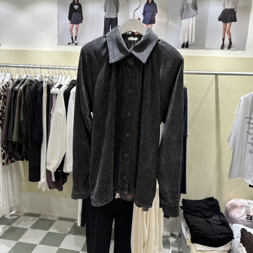 OREUM東大門㊣實拍女士新品時尚25秋冬熱賣推薦襯衫蕾絲衫褶皺OREUM襯衫/蕾絲衫圖色2棕色