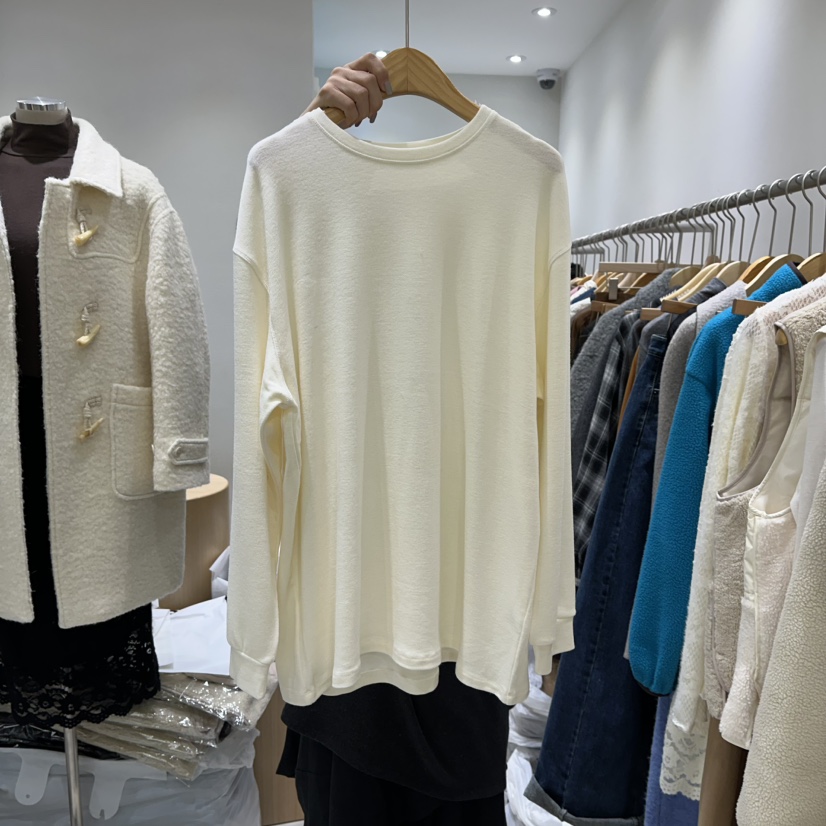 EN.U韓國代購㊣女士新款時尚熱賣人氣推薦職業25秋冬長袖T恤絨EN.U長袖T恤圖色1