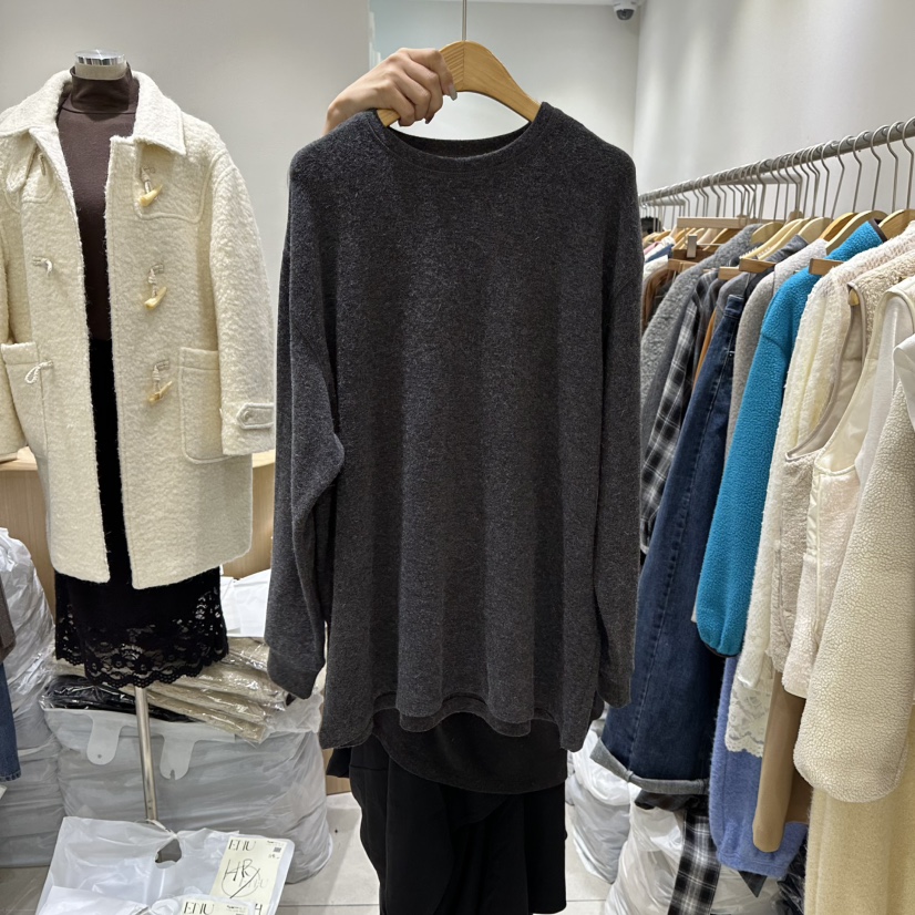 EN.U韓國代購㊣女士新款時尚熱賣人氣推薦職業25秋冬長袖T恤絨EN.U長袖T恤圖色2深灰色