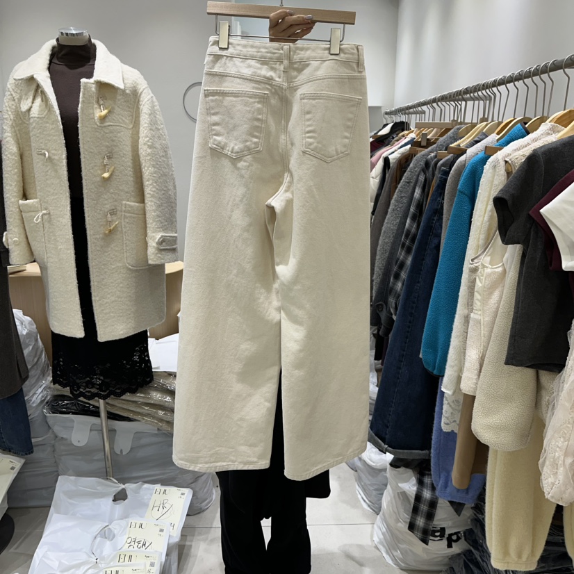 EN.U韓國代購㊣女士新款真品時尚職業25秋冬休閑褲奶油色混紡EN.U休閑褲