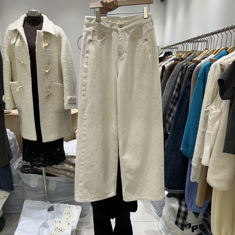 EN.U韓國代購㊣女士新款真品時尚職業25秋冬休閑褲奶油色混紡EN.U休閑褲圖色1