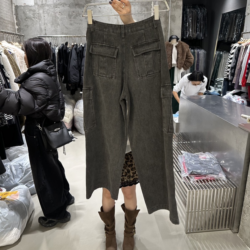 JUNI韓國直郵㊣女裝新品25秋冬職業推薦休閑牛仔褲口袋抓絨my juni牛仔褲