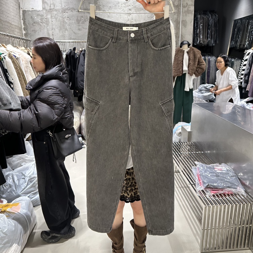 JUNI韓國直郵㊣女裝新品25秋冬職業推薦休閑牛仔褲口袋抓絨my juni牛仔褲圖色1