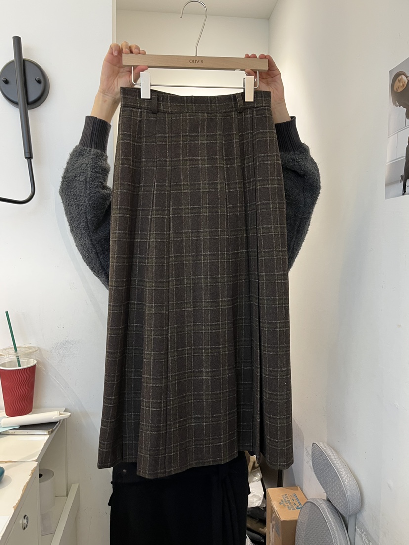 OUVIR東大門㊣實拍女士新品時尚休閑熱賣長裙羊毛格紋百褶褶裙O.V.R/OUVIR長裙圖色2