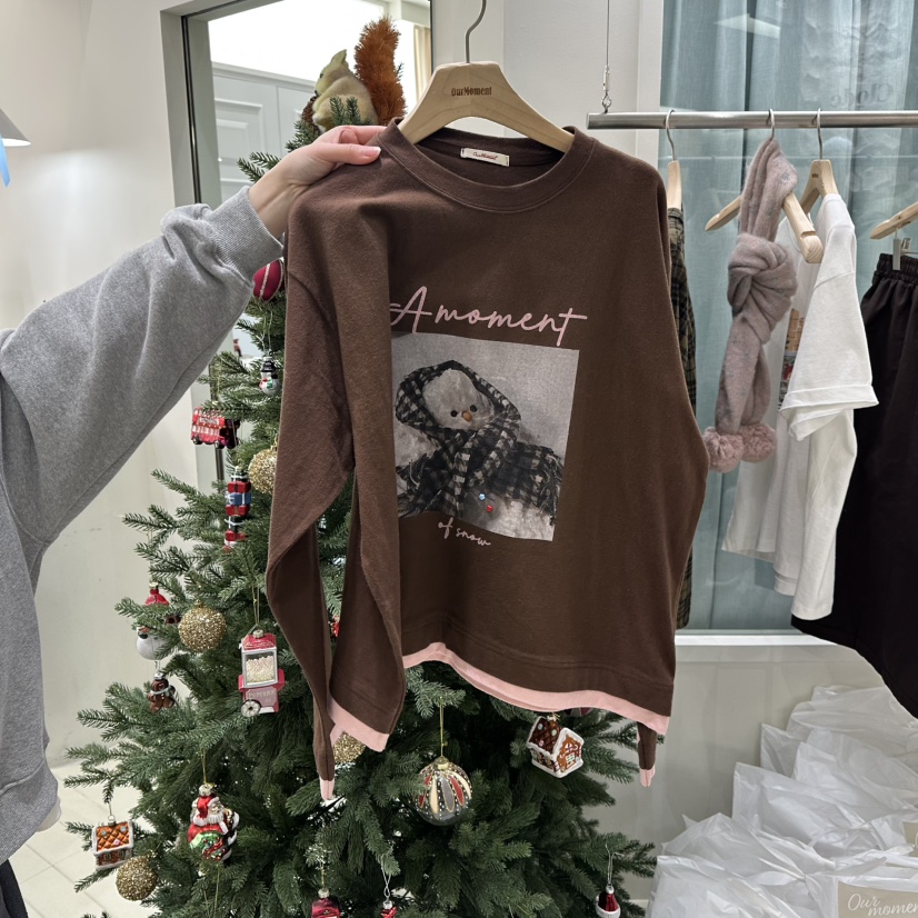 OURMOMENT韓國代購㊣女士新品真品人氣推薦時尚長袖T恤純棉OURMOMENT長袖T恤圖色3