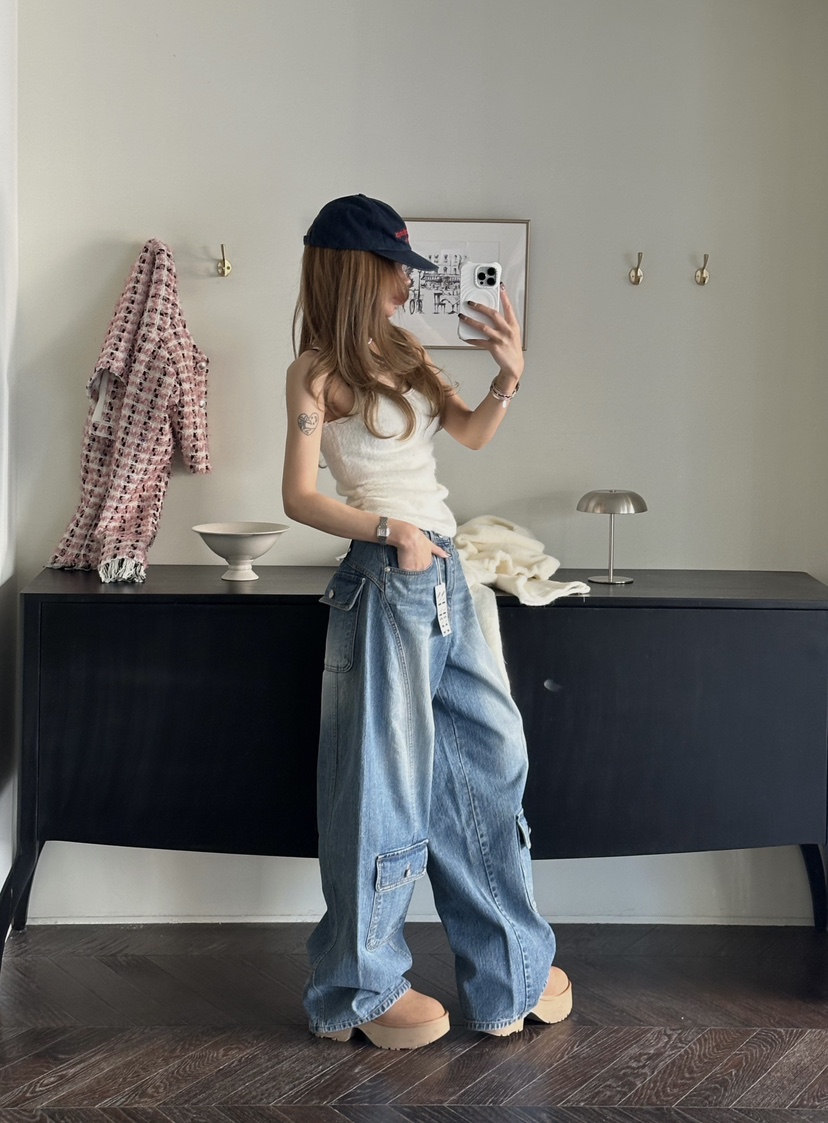 ZEROZERO東大門㊣實拍女士新品推薦時尚休閑牛仔褲工裝條紋ZEROZERO牛仔褲