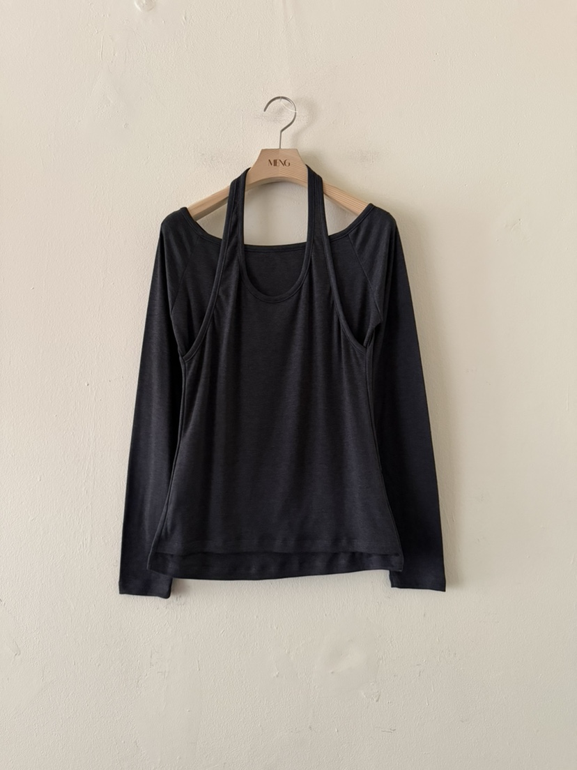 MENG東大門㊣直郵女裝新款推薦熱賣真品時尚長袖T恤假兩件加絨MENG長袖T恤圖色1