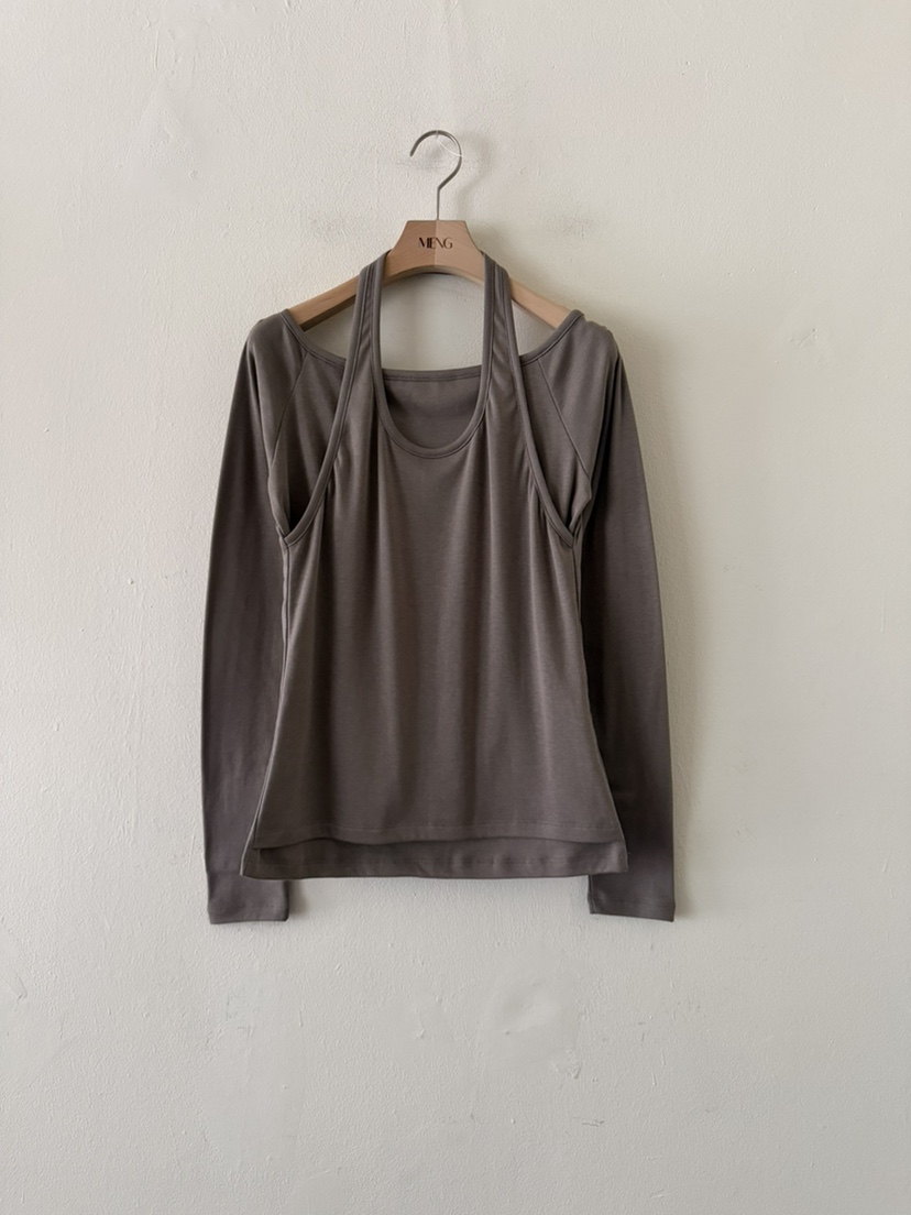 MENG東大門㊣直郵女裝新款推薦熱賣真品時尚長袖T恤假兩件加絨MENG長袖T恤圖色2