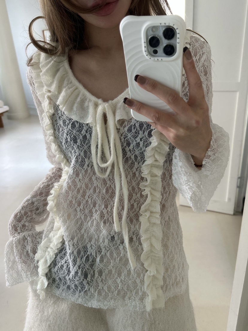 ZEROZERO東大門㊣代購女裝新款真品推薦襯衫蕾絲衫荷葉邊蕾絲ZEROZERO襯衫/蕾絲衫