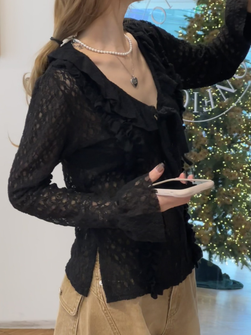 ZEROZERO東大門㊣代購女裝新款真品推薦襯衫蕾絲衫荷葉邊蕾絲ZEROZERO襯衫/蕾絲衫