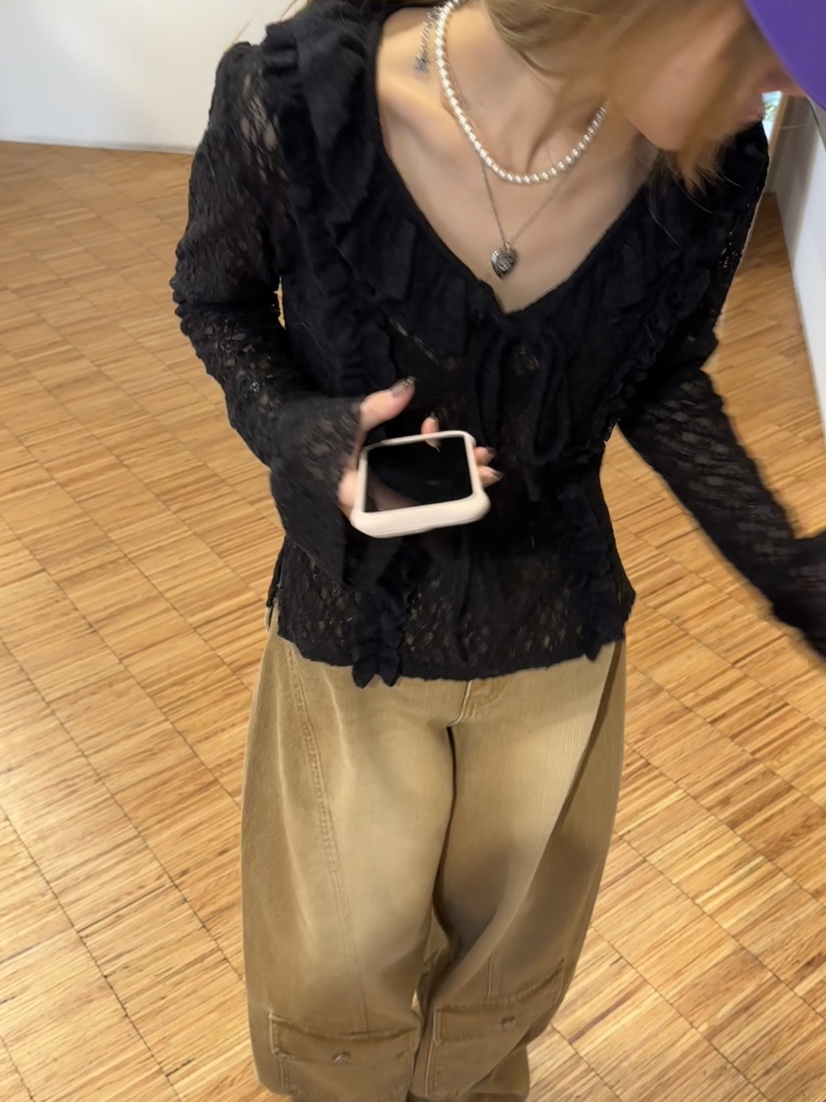 ZEROZERO東大門㊣代購女裝新款真品推薦襯衫蕾絲衫荷葉邊蕾絲ZEROZERO襯衫/蕾絲衫