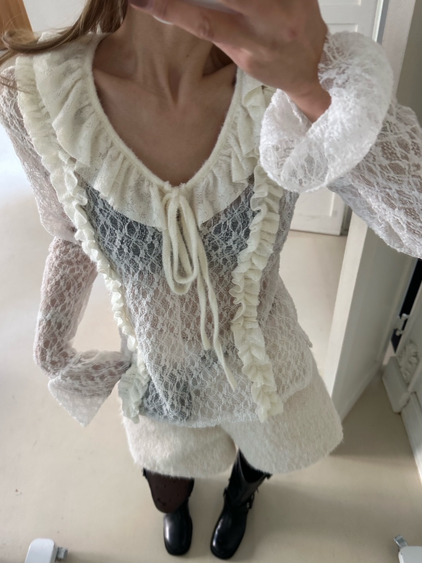 ZEROZERO東大門㊣代購女裝新款真品推薦襯衫蕾絲衫荷葉邊蕾絲ZEROZERO襯衫/蕾絲衫圖色1