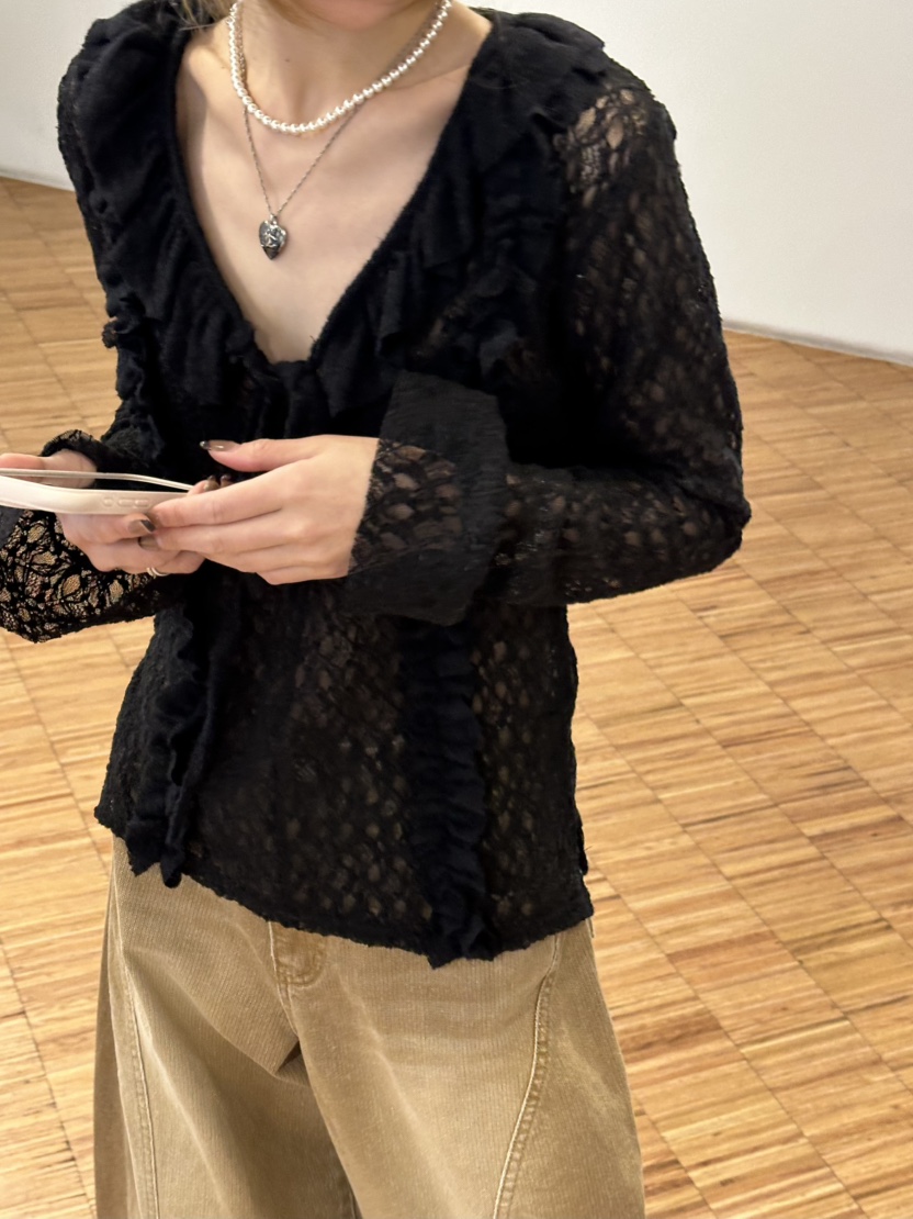 ZEROZERO東大門㊣代購女裝新款真品推薦襯衫蕾絲衫荷葉邊蕾絲ZEROZERO襯衫/蕾絲衫圖色2