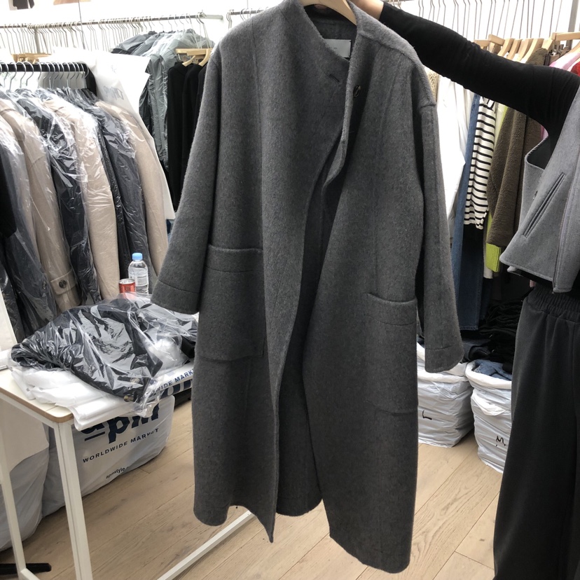 MOI-A東大門㊣代購女士新品時尚人氣中長款大衣手工制作高領MOI-A中長款大衣圖色1