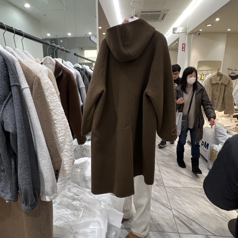 VERVEINE韓國代購㊣女士新品職業熱賣時尚25秋冬中長款大衣連帽VERVEINE中長款大衣