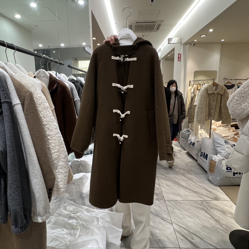 VERVEINE韓國代購㊣女士新品職業熱賣時尚25秋冬中長款大衣連帽VERVEINE中長款大衣圖色1