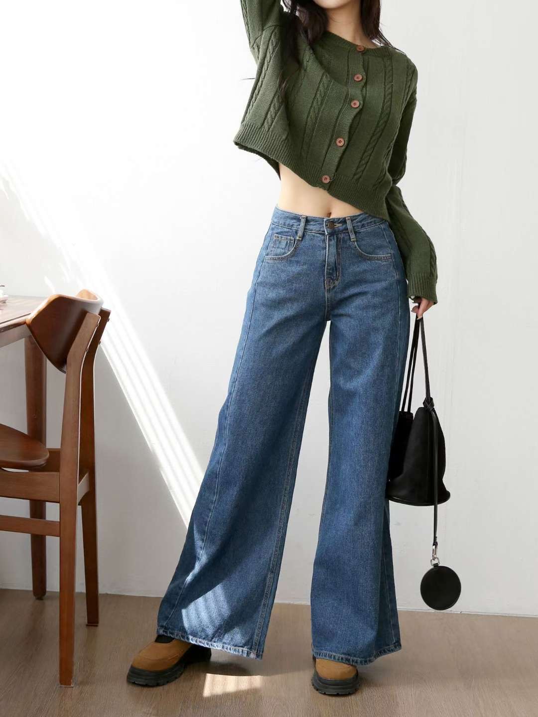 FLY DENIM東大門㊣直郵女裝新品職業25秋冬休閑牛仔褲喇叭FLY DENIM牛仔褲圖色1