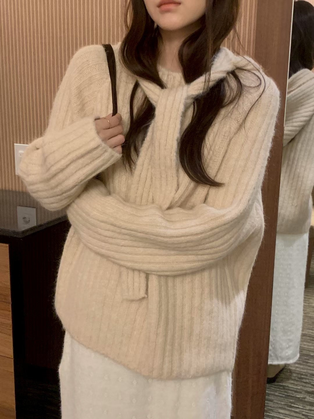 AN STAND韓國直郵㊣女士新品休閑時尚推薦真品套裝連帽針織衫AN STAND-2件起套裝圖色1