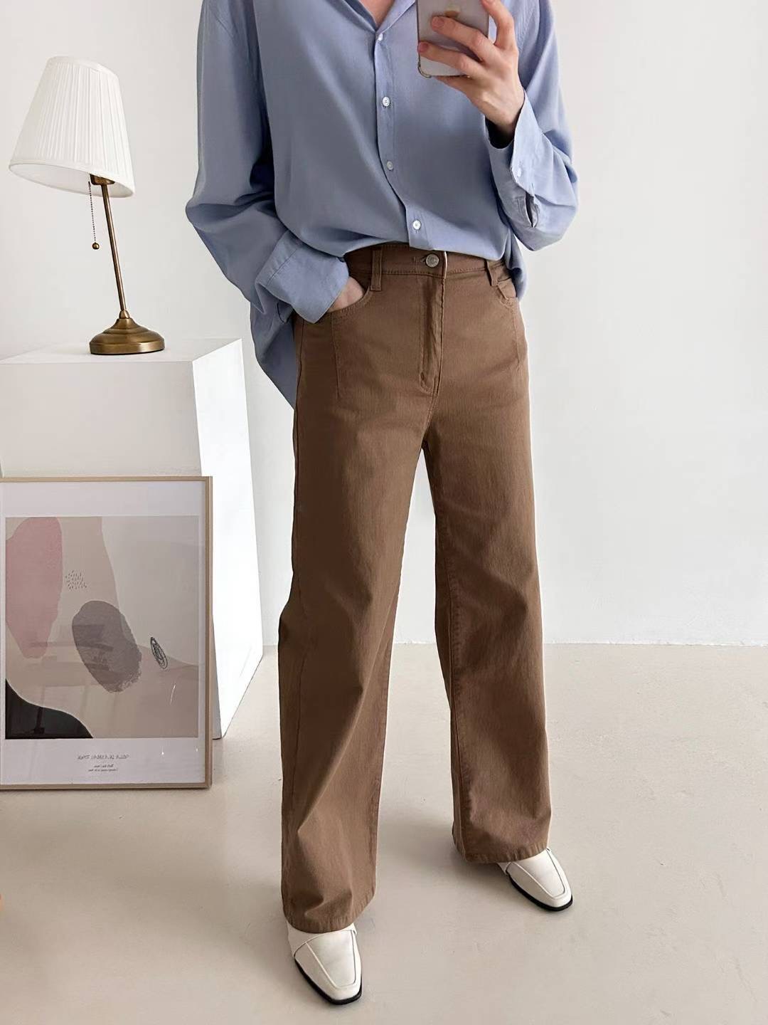 FLY DENIM韓國直郵㊣女裝新款職業熱賣時尚牛仔褲棉質褶裥FLY DENIM牛仔褲圖色2