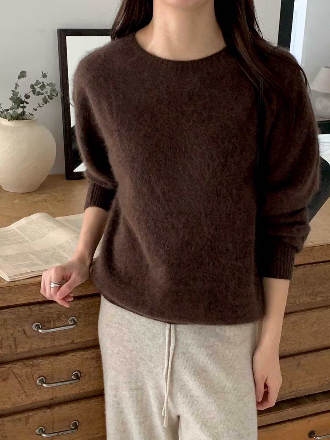 AN STAND韓國代購㊣女裝新款休閑真品毛衣不含內搭毛絨羊絨AN STAND-2件起毛衣圖色1