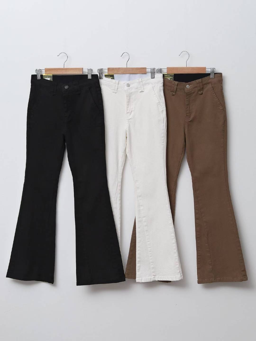 FLY DENIM韓國代購㊣女裝新品時尚休閑熱賣推薦牛仔褲喇叭FLY DENIM牛仔褲圖色2左二色