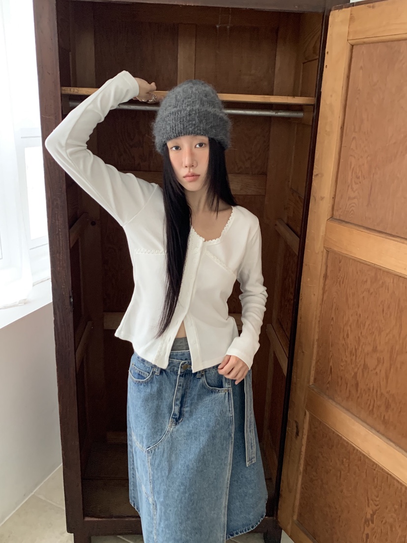 SUNDER MARKET韓國代購㊣女裝新款推薦熱賣時尚長袖T恤蕾絲SUNDER MARKET長袖T恤