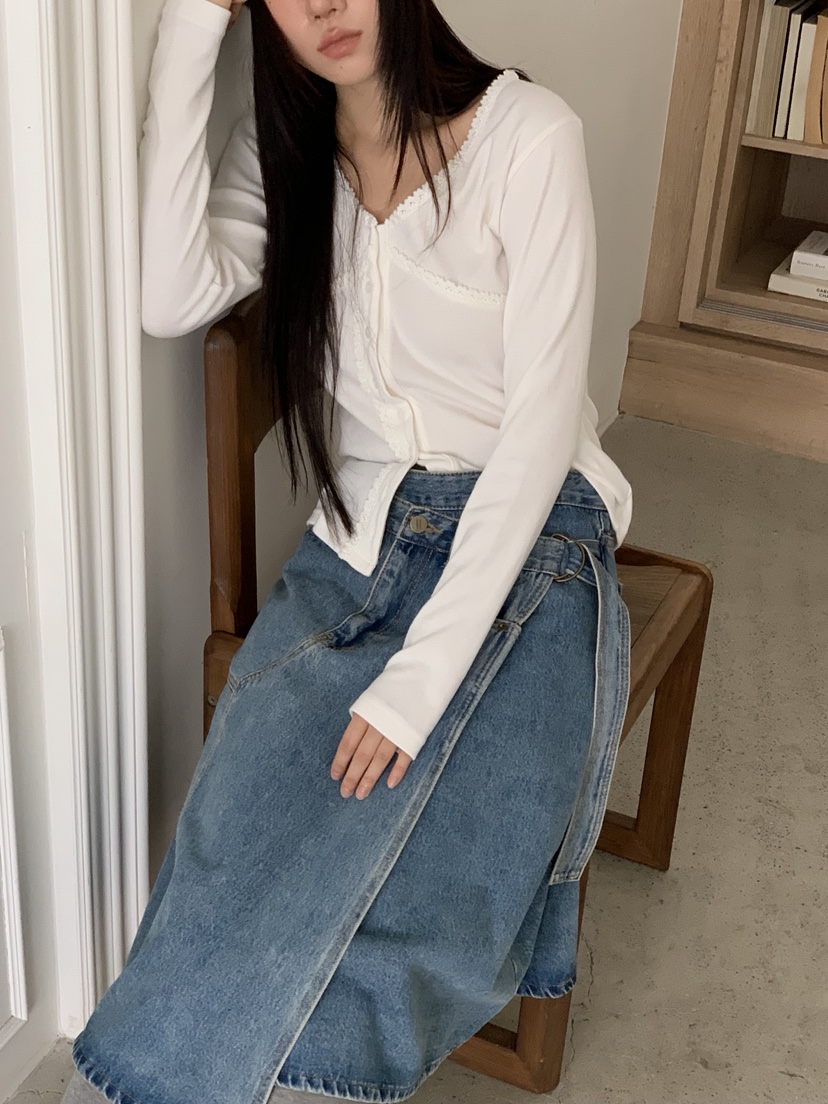 SUNDER MARKET韓國代購㊣女裝新款推薦熱賣時尚長袖T恤蕾絲SUNDER MARKET長袖T恤