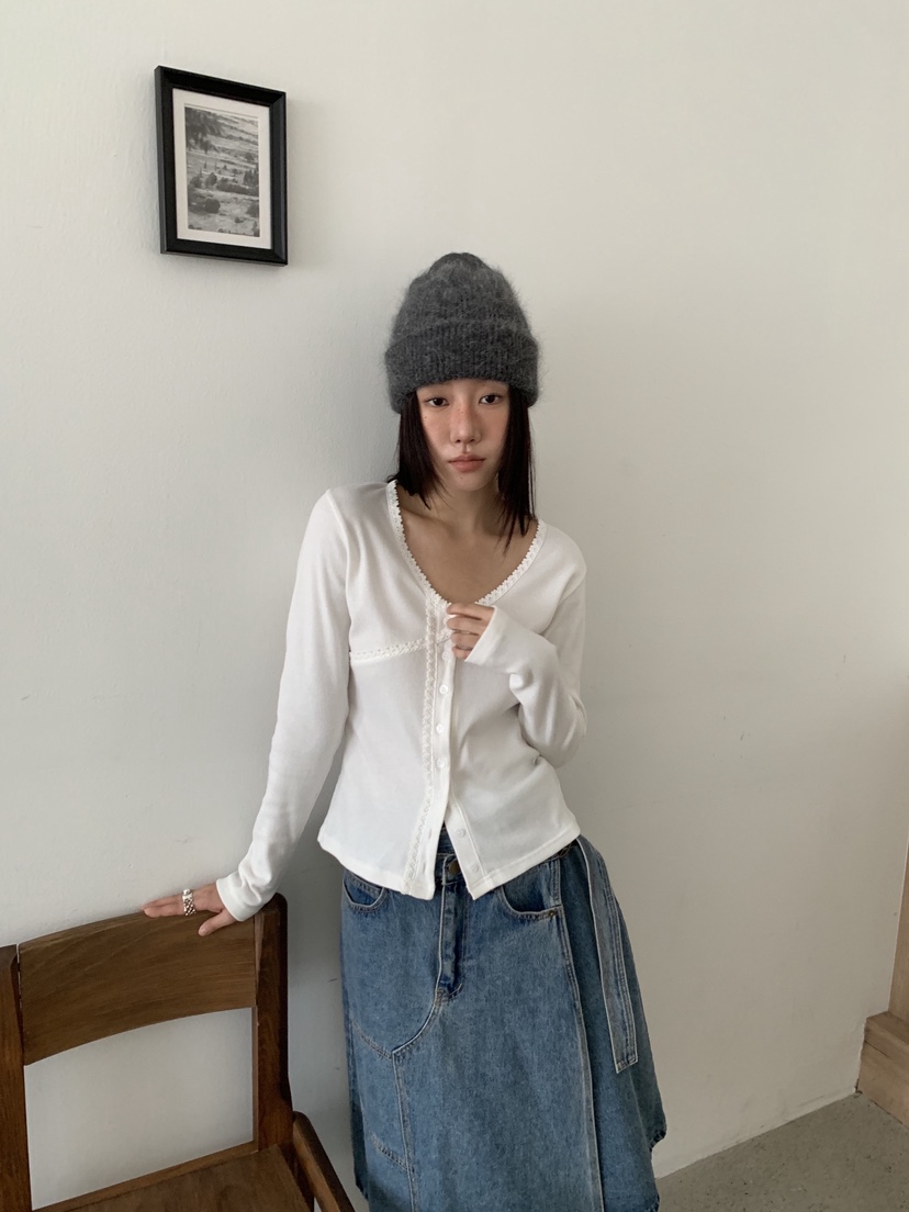 SUNDER MARKET韓國代購㊣女裝新款推薦熱賣時尚長袖T恤蕾絲SUNDER MARKET長袖T恤