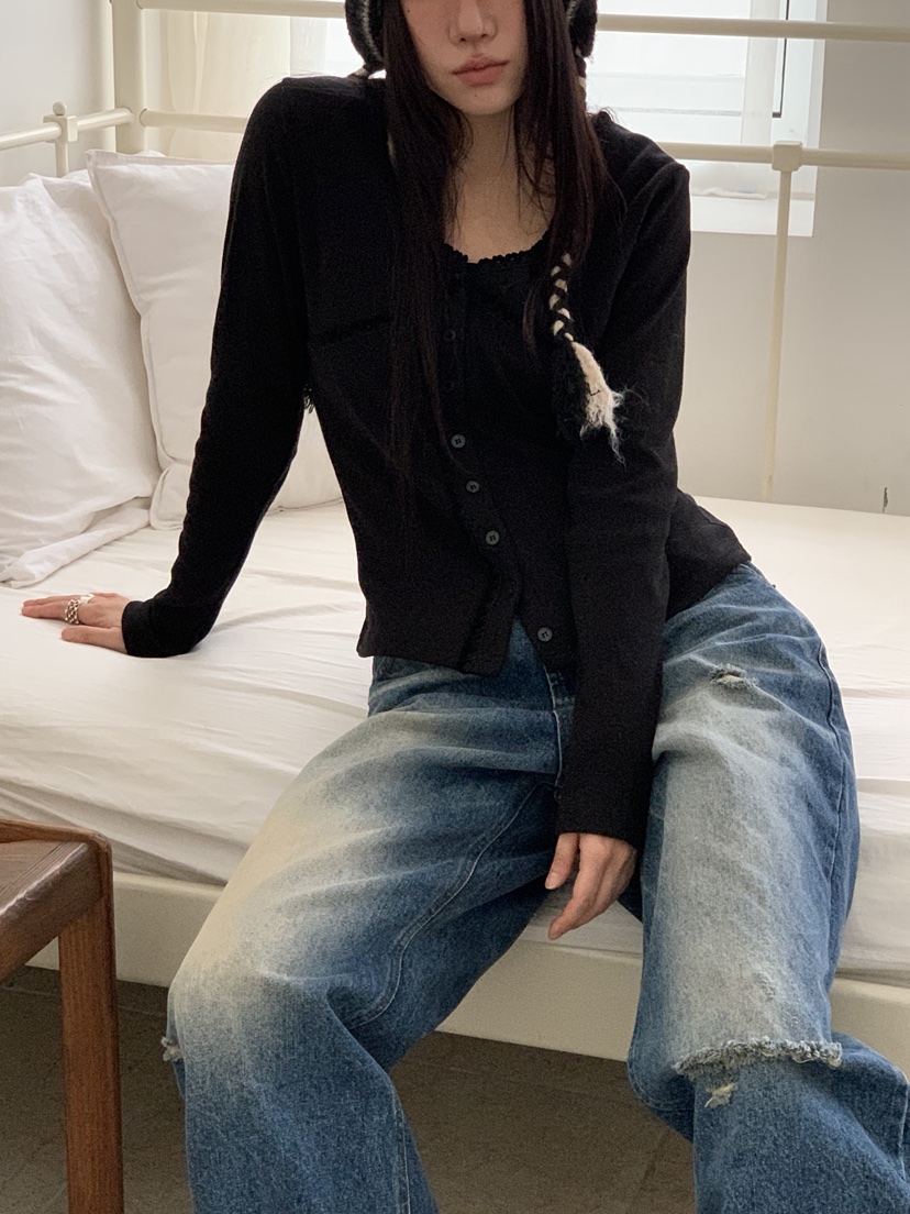 SUNDER MARKET韓國代購㊣女裝新款推薦熱賣時尚長袖T恤蕾絲SUNDER MARKET長袖T恤